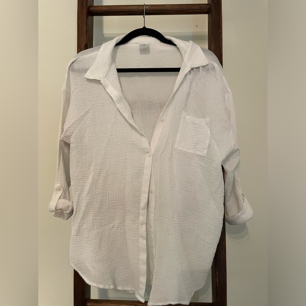 White gauzy coverup